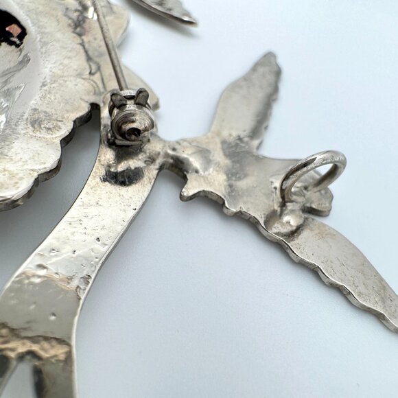 Bird Bow Oval Brooch Pin Pendant Vintage Silver-Toned Silver Plate? - Picture 6 of 10